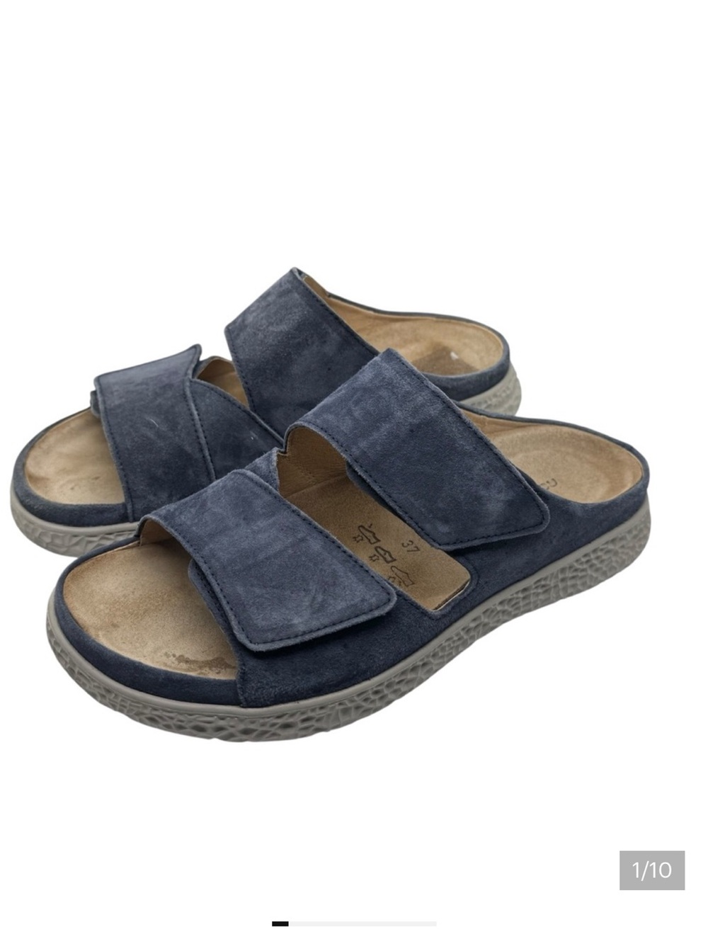 Hartjes Groove Natural sandals Slides in blue suede. Size EU 37 US 7
